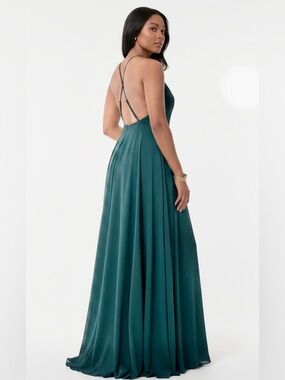 New Lulus Mythical Kind of Love Dark Green Maxi Dress Open Back Gown Size Small